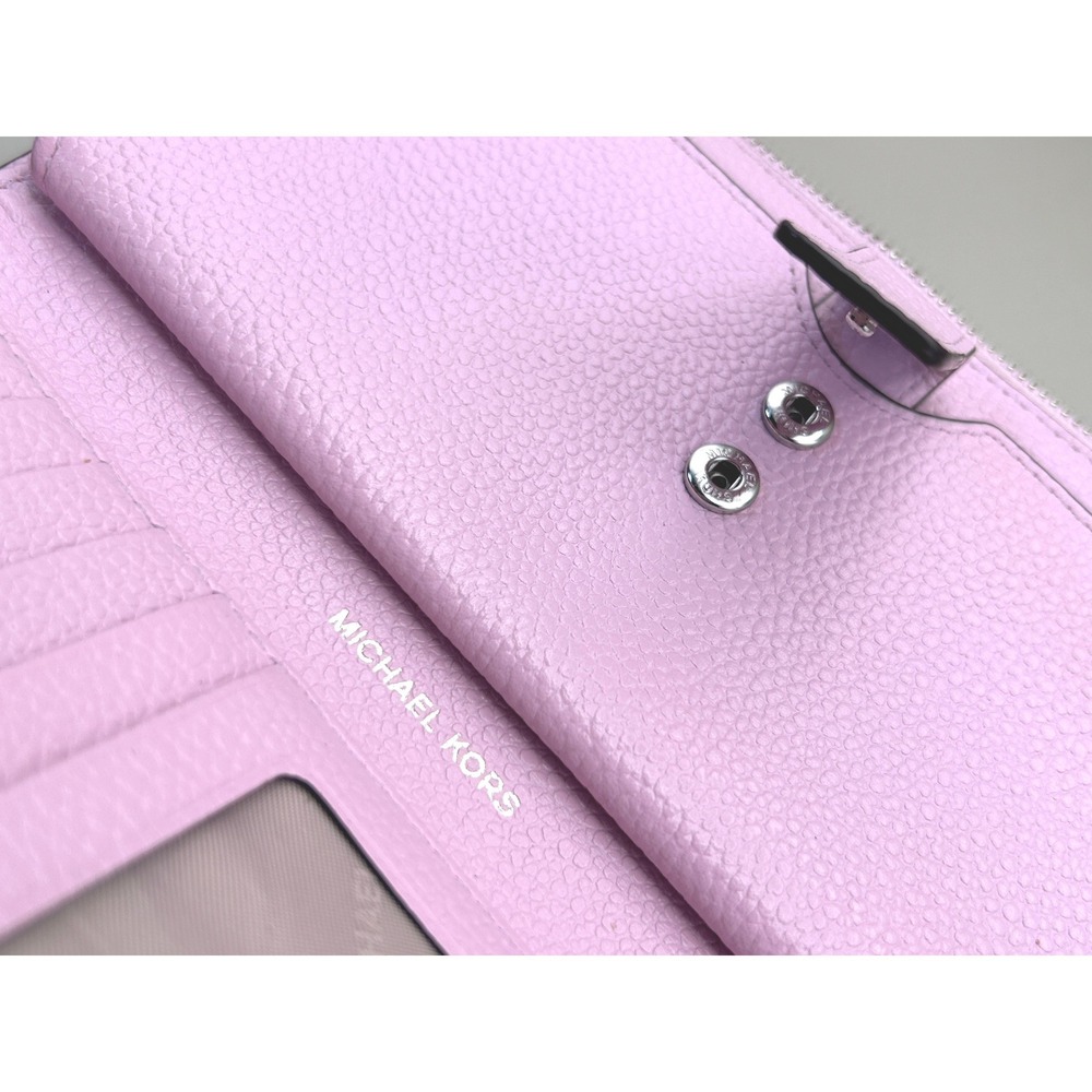 MICHAEL Michael Kors Adele Double-Zip Pebble Leather Phone Wristlet Lilac Pink - Picture 9 of 14